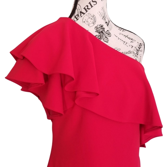 NWT Vince camuto one sleeve ruffle red dress - Picture 2 of 5